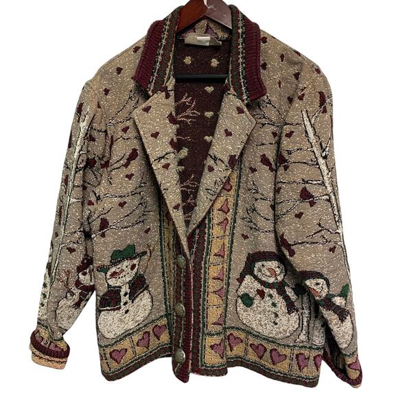 Painted Pony Vintage Women's Snowman Cardinal Snow Scene Cotton Tapestry Coat OS - Picture 1 of 6